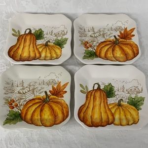 Maxcera Harvest Fall Pumpkin Square Dessert Plates - Set of 4 - NEW